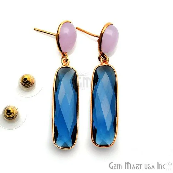 Rectangle Round Shape 46x10mm Gold Plated Gemstone Dangle Stud Earring Choose Your Style GDER3 GemMartUSA Earrings