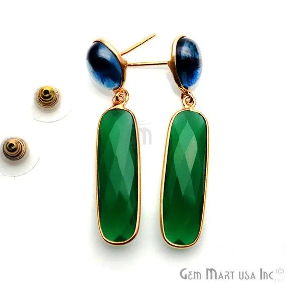 Rectangle Round Shape 46x10mm Gold Plated Gemstone Dangle Stud Earring Choose Your Style GDER3 GemMartUSA Earrings