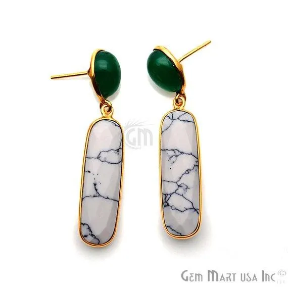 Rectangle Round Shape 46x10mm Gold Plated Gemstone Dangle Stud Earring Choose Your Style GDER3 GemMartUSA Earrings