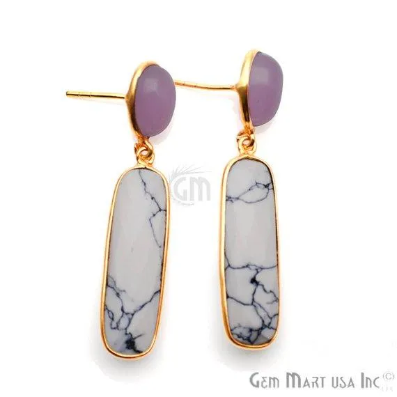 Rectangle Round Shape 46x10mm Gold Plated Gemstone Dangle Stud Earring Choose Your Style GDER3 GemMartUSA Earrings