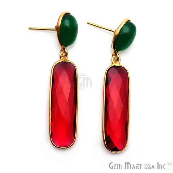 Rectangle Round Shape 46x10mm Gold Plated Gemstone Dangle Stud Earring Choose Your Style GDER3 GemMartUSA Earrings