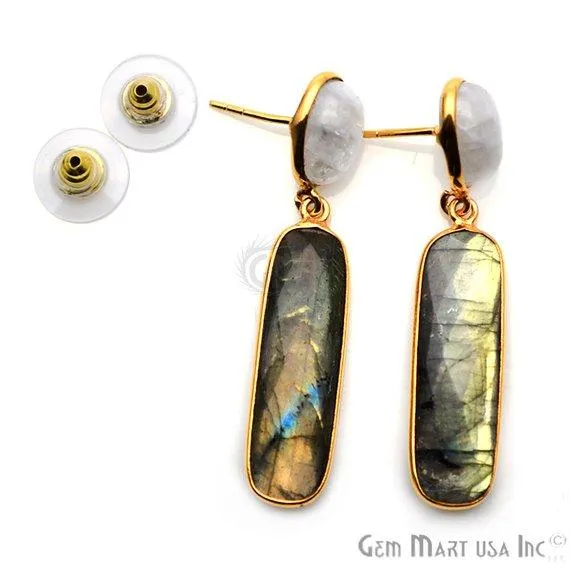 Rectangle Round Shape 46x10mm Gold Plated Gemstone Dangle Stud Earring Choose Your Style GDER3 GemMartUSA Earrings