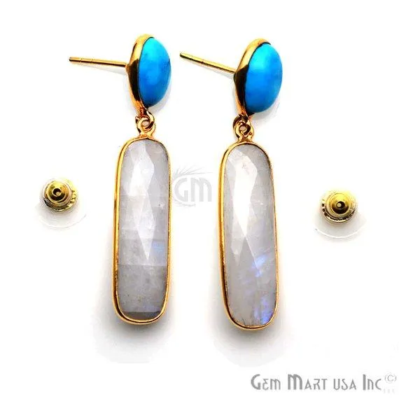 Rectangle Round Shape 46x10mm Gold Plated Gemstone Dangle Stud Earring Choose Your Style GDER3 GemMartUSA Earrings