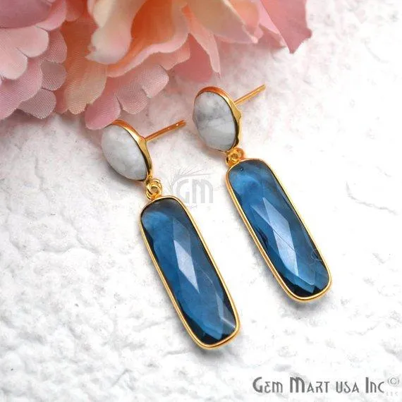 Rectangle Round Shape 46x10mm Gold Plated Gemstone Dangle Stud Earring Choose Your Style GDER3 GemMartUSA Earrings