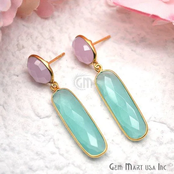 Rectangle Round Shape 46x10mm Gold Plated Gemstone Dangle Stud Earring Choose Your Style GDER3 GemMartUSA Earrings