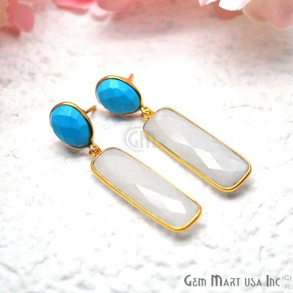 Rectangle Round Shape 46x10mm Gold Plated Gemstone Dangle Stud Earring Choose Your Style GDER3 GemMartUSA Earrings