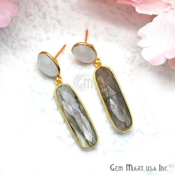 Rectangle Round Shape 46x10mm Gold Plated Gemstone Dangle Stud Earring Choose Your Style GDER3 GemMartUSA Earrings
