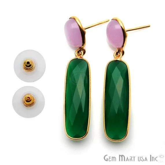 Rectangle Round Shape 46x10mm Gold Plated Gemstone Dangle Stud Earring Choose Your Style GDER3 GemMartUSA Earrings