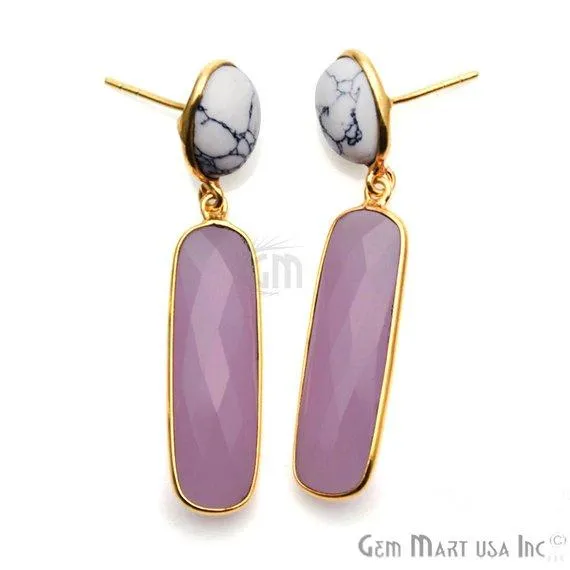 Rectangle Round Shape 46x10mm Gold Plated Gemstone Dangle Stud Earring Choose Your Style GDER3 GemMartUSA Earrings