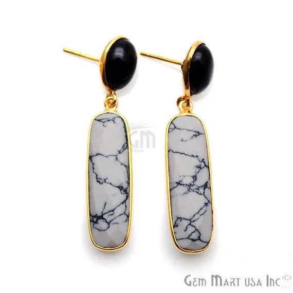 Rectangle Round Shape 46x10mm Gold Plated Gemstone Dangle Stud Earring Choose Your Style GDER3 GemMartUSA Earrings