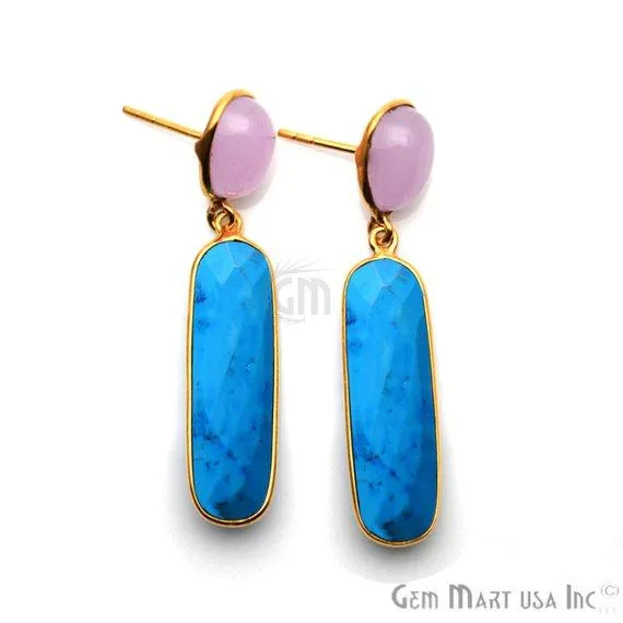 Rectangle Round Shape 46x10mm Gold Plated Gemstone Dangle Stud Earring Choose Your Style GDER3 GemMartUSA Earrings