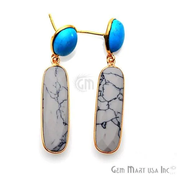 Rectangle Round Shape 46x10mm Gold Plated Gemstone Dangle Stud Earring Choose Your Style GDER3 GemMartUSA Earrings