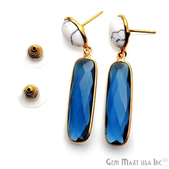 Rectangle Round Shape 46x10mm Gold Plated Gemstone Dangle Stud Earring Choose Your Style GDER3 GemMartUSA Earrings