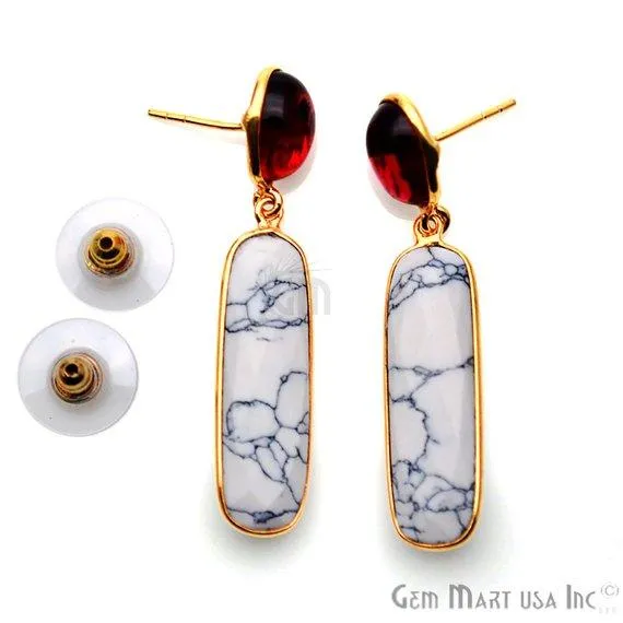 Rectangle Round Shape 46x10mm Gold Plated Gemstone Dangle Stud Earring Choose Your Style GDER3 GemMartUSA Earrings