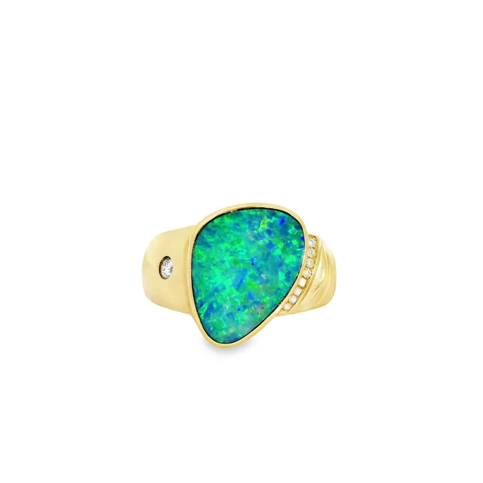 Rings Australian Opal Cutters Australian Doublet Opal Ring Set in 14K Yellow Gold Rings Australian Opal Cutters Australian Doublet Opal Ring Set in 14K Yellow Gold
