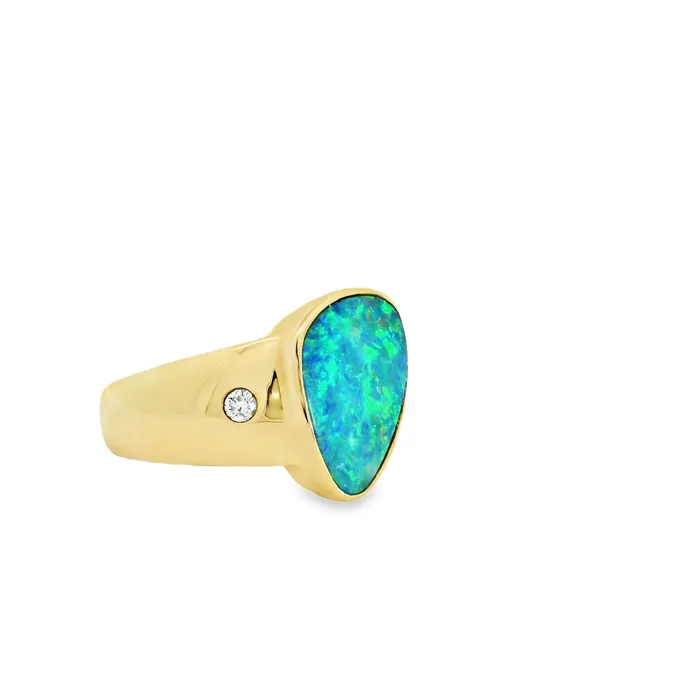 Rings Australian Opal Cutters Australian Doublet Opal Ring Set in 14K Yellow Gold Rings Australian Opal Cutters Australian Doublet Opal Ring Set in 14K Yellow Gold