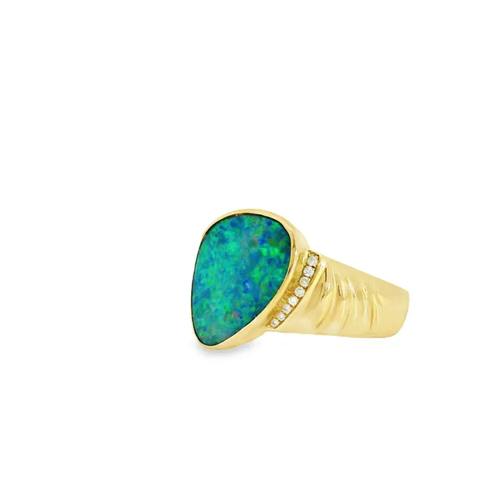 Rings Australian Opal Cutters Australian Doublet Opal Ring Set in 14K Yellow Gold Rings Australian Opal Cutters Australian Doublet Opal Ring Set in 14K Yellow Gold
