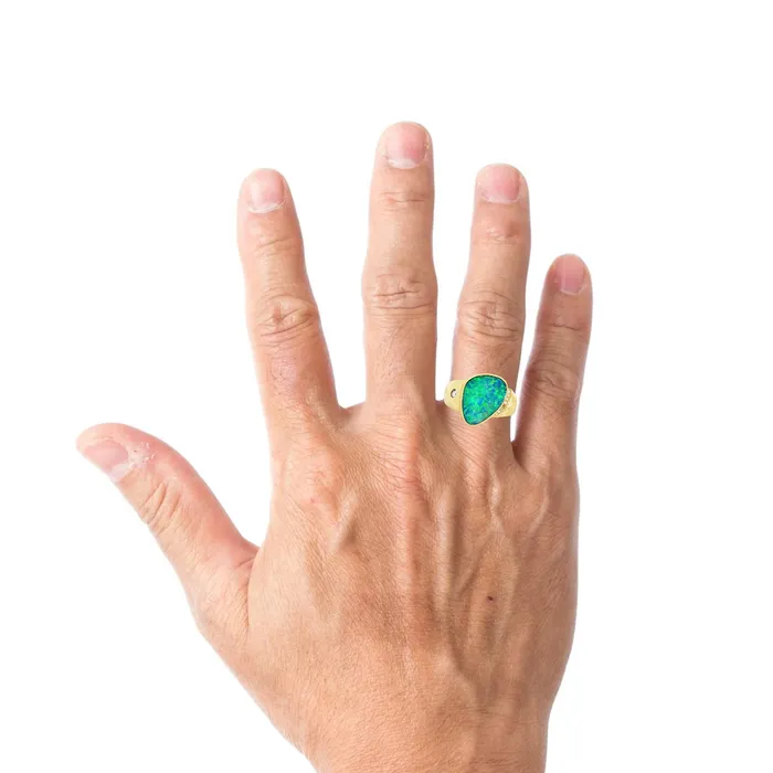 Rings Australian Opal Cutters Australian Doublet Opal Ring Set in 14K Yellow Gold Rings Australian Opal Cutters Australian Doublet Opal Ring Set in 14K Yellow Gold