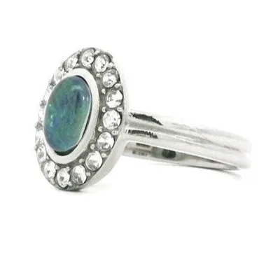 Rings Australian Opal Cutters Australian Opal 7 x 5 mm Triplet Ring Set in Stainless Steel Green Rings Australian Opal Cutters Australian Opal 7 x 5 mm Triplet Ring Set in Stainless Steel Green