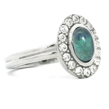 Rings Australian Opal Cutters Australian Opal 7 x 5 mm Triplet Ring Set in Stainless Steel Green Rings Australian Opal Cutters Australian Opal 7 x 5 mm Triplet Ring Set in Stainless Steel Green
