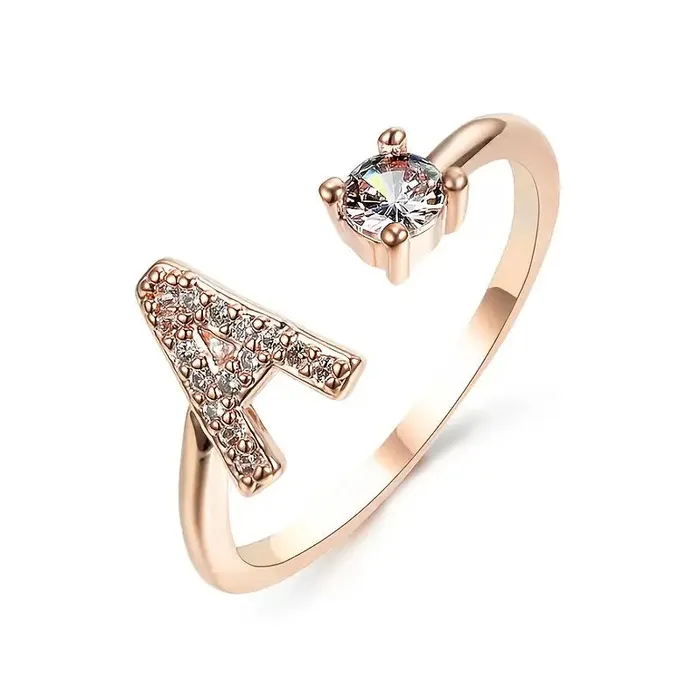 Rings Customized Jewel Initial Letter Adjustable Ring With Glittering Stones Rings Customized Jewel Initial Letter Adjustable Ring With Glittering Stones