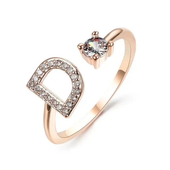 Rings Customized Jewel Initial Letter Adjustable Ring With Glittering Stones