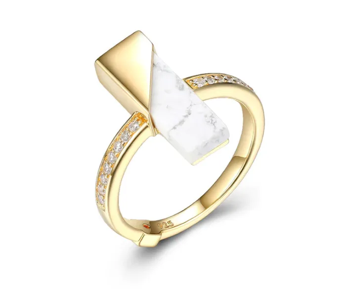 Rings ELLE ELLE Gold Howlite Ring SI2710