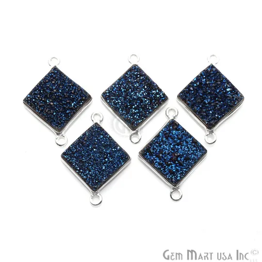 Rings GemMartUSA Blue Titanium Druzy Silver Plated Double Bail Gemstone Connector Rings GemMartUSA Blue Titanium Druzy Silver Plated Double Bail Gemstone Connector