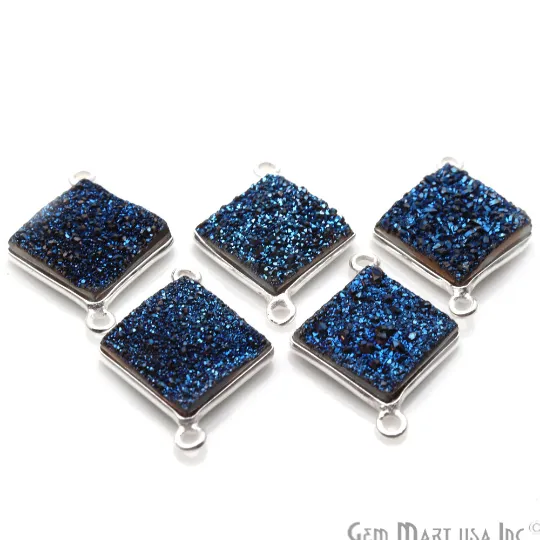 Rings GemMartUSA Blue Titanium Druzy Silver Plated Double Bail Gemstone Connector