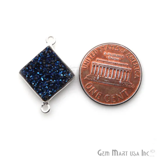 Rings GemMartUSA Blue Titanium Druzy Silver Plated Double Bail Gemstone Connector