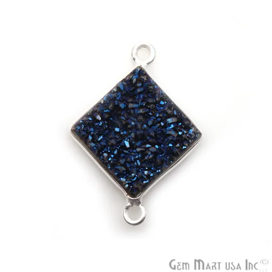 Rings GemMartUSA Blue Titanium Druzy Silver Plated Double Bail Gemstone Connector
