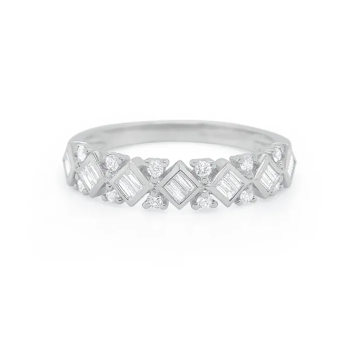 Rings KC Designs 14k White Gold Diamond Baguette Round Ring I8283