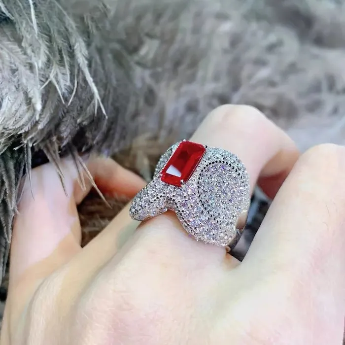 Rings Minx London Red Diamond Ring Womens Red Diamond Ring Womens Ring Ruby Emerald Ring Womens Big Diamond Ring Fashion Ring Statement Ring
