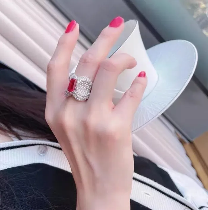 Rings Minx London Red Diamond Ring Womens Red Diamond Ring Womens Ring Ruby Emerald Ring Womens Big Diamond Ring Fashion Ring Statement Ring