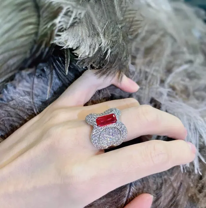 Rings Minx London Red Diamond Ring Womens Red Diamond Ring Womens Ring Ruby Emerald Ring Womens Big Diamond Ring Fashion Ring Statement Ring