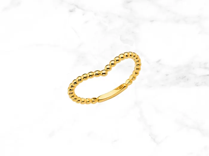 Rings My Jewelry Plaza 14K Gold Beaded VShape Stackable Ring Real 14K Yellow Gold Stacking Ring Minimalist Design Dainty Gold V Ring