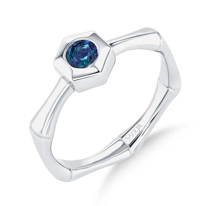 Rings Safiya Jewels Bamboo Links 18K White Gold Natural Alexandrite Ring Rings Safiya Jewels Bamboo Links 18K White Gold Natural Alexandrite Ring
