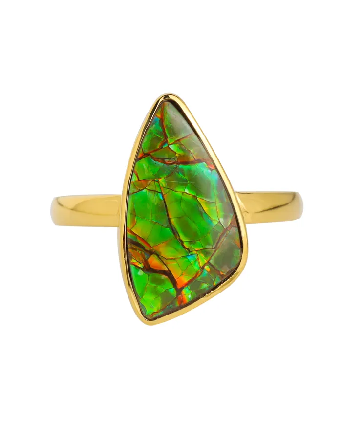 Rings YoTreasure 14K Gold Vermeil Over 925 Silver 52 Cts Ammolite Gemstone Ring Rings YoTreasure 14K Gold Vermeil Over 925 Silver 52 Cts Ammolite Gemstone Ring
