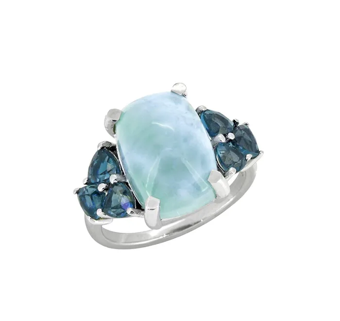 Rings YoTreasure 730 Ct Natural Larimar London Blue Topaz Solid 925 Sterling Silver Ring Jewelry