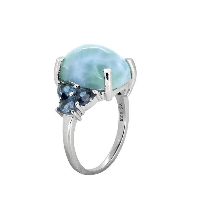 Rings YoTreasure 730 Ct Natural Larimar London Blue Topaz Solid 925 Sterling Silver Ring Jewelry
