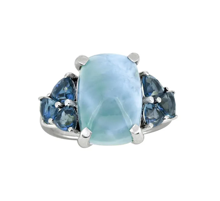 Rings YoTreasure 730 Ct Natural Larimar London Blue Topaz Solid 925 Sterling Silver Ring Jewelry