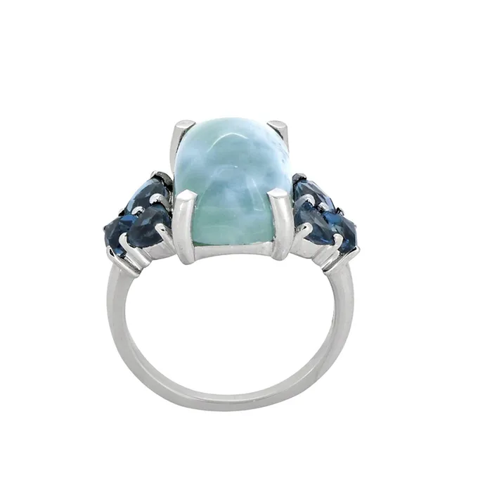 Rings YoTreasure 730 Ct Natural Larimar London Blue Topaz Solid 925 Sterling Silver Ring Jewelry