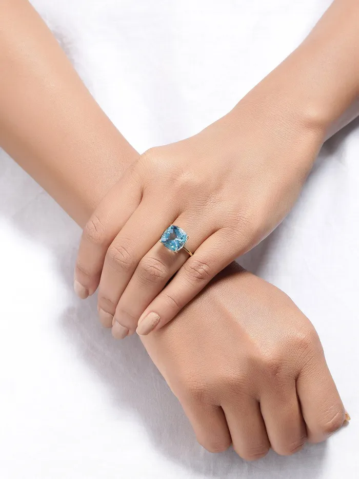 Rings YoTreasure 750 Ct Sky Blue Topaz Solid 10k Yellow Gold Ring Jewelry
