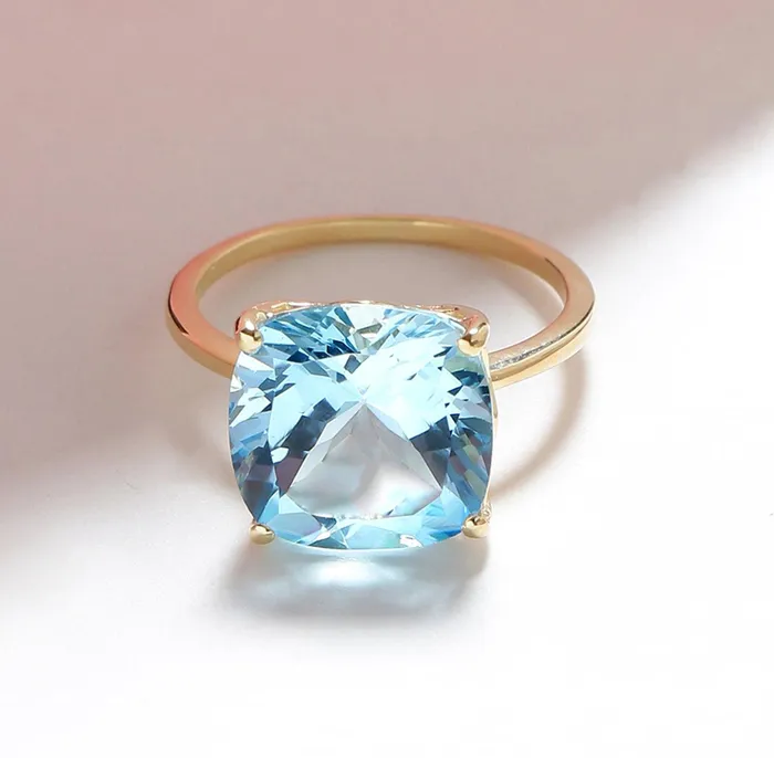 Rings YoTreasure 750 Ct Sky Blue Topaz Solid 10k Yellow Gold Ring Jewelry