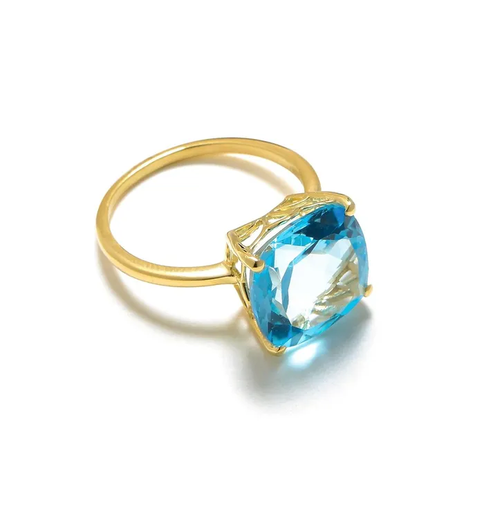 Rings YoTreasure 750 Ct Sky Blue Topaz Solid 10k Yellow Gold Ring Jewelry