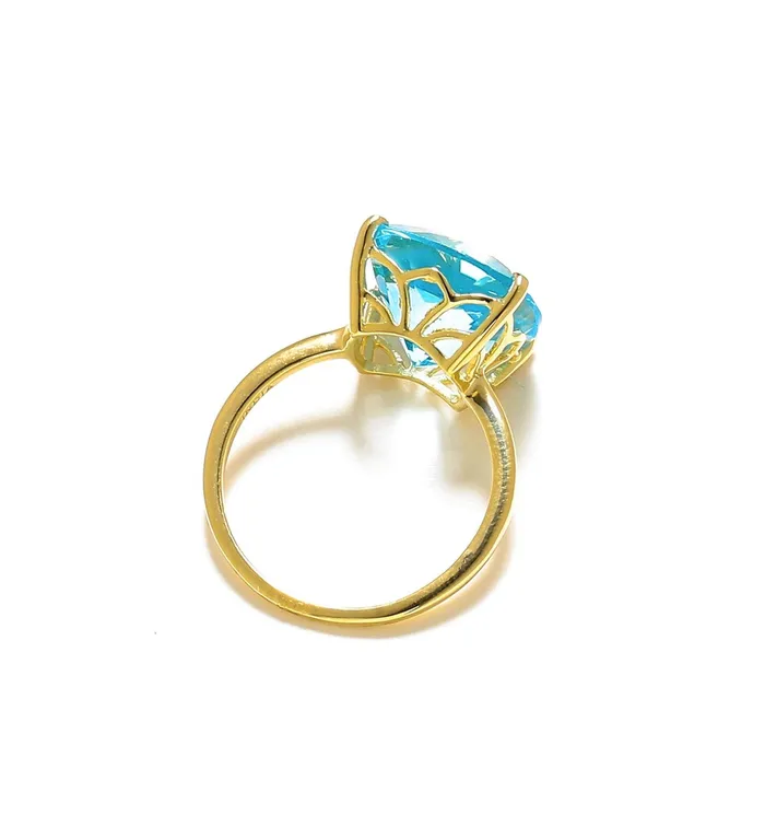 Rings YoTreasure 750 Ct Sky Blue Topaz Solid 10k Yellow Gold Ring Jewelry