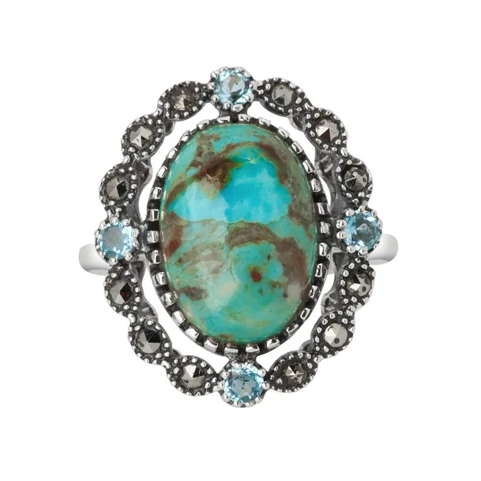 Rings YoTreasure Blue Mohave Turquoise Swiss Blue Topaz Marcasite 925 Sterling Silver Ring Rings YoTreasure Blue Mohave Turquoise Swiss Blue Topaz Marcasite 925 Sterling Silver Ring