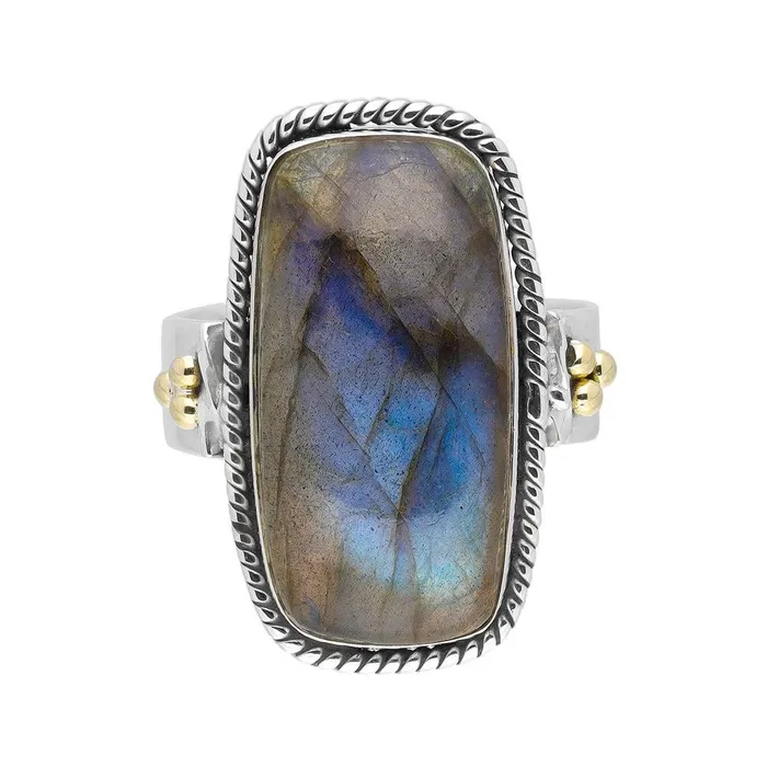 Rings YoTreasure Labradorite Solid 925 Sterling Silver Bold Ring With Brass Accents Jewelry Rings YoTreasure Labradorite Solid 925 Sterling Silver Bold Ring With Brass Accents Jewelry