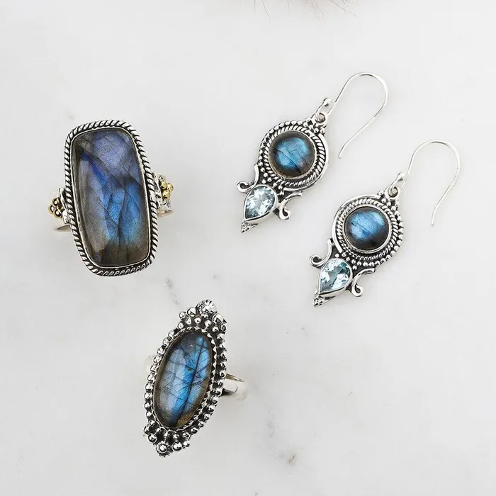 Rings YoTreasure Labradorite Solid 925 Sterling Silver Bold Ring With Brass Accents Jewelry