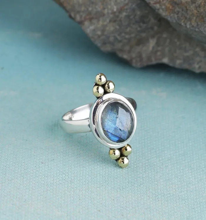 Rings YoTreasure Labradorite Solid 925 Sterling Silver Brass Ring Jewelry